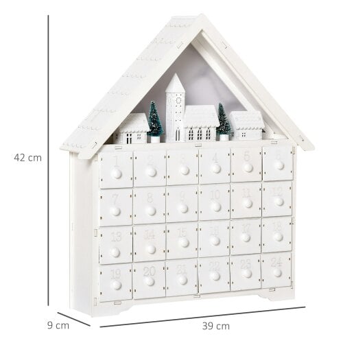 HOMCOM 24-Drawer Wooden Christmas Advent Calendar, Wooden Light-Up Decoration