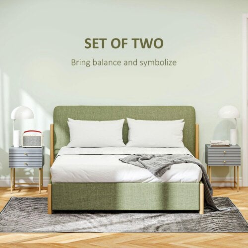 Wyld Haus Lika Set Of 2 Grey And Gold Elegant Bedside Tables Ribbed Drawers
