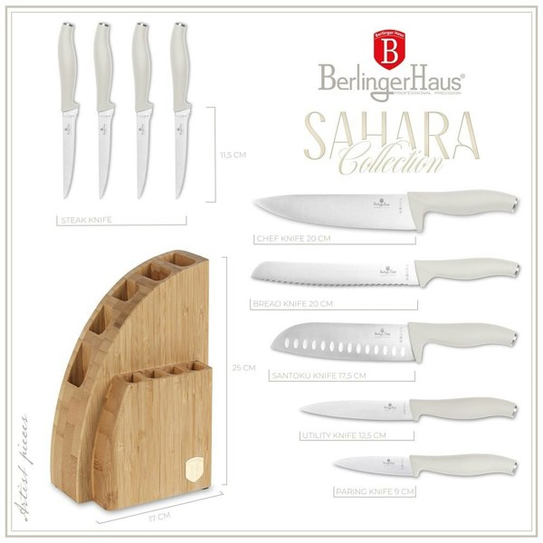 10pcs knife set with BAMBOO stand Berlinger Haus 3121 Sahara