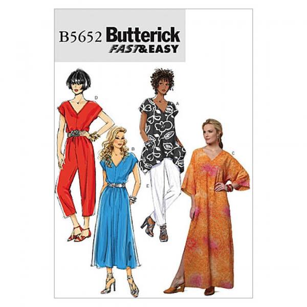 Butterick Sewing Pattern 5652, Caftans, Dresses, Jumpsuits, Trousers, Tops for Women, XS-S-M - Easy