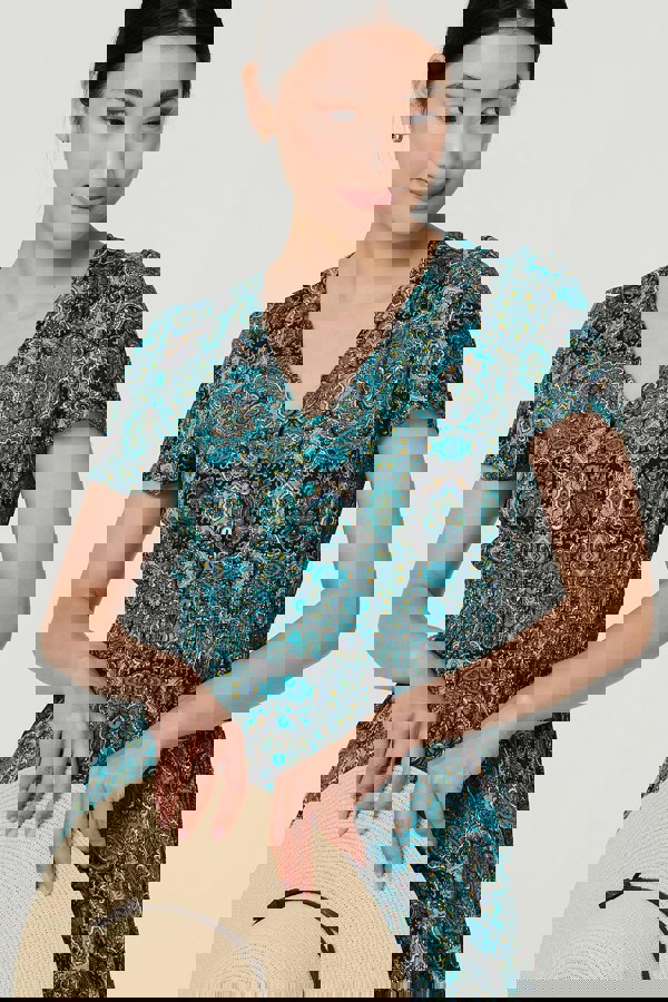 Green | Mosaic Print Short Sleeve Smock Maxi Dress
