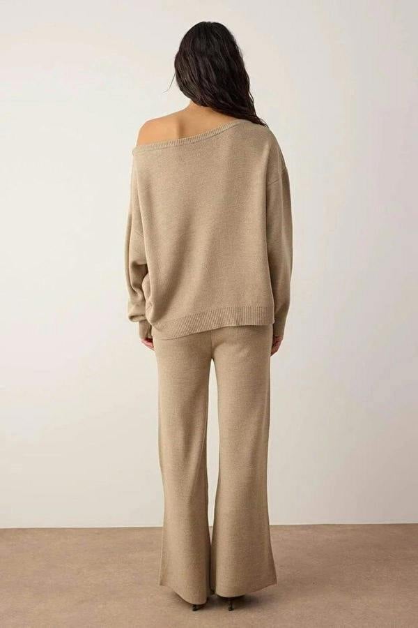 WOVCOR 2-Piece Knitwear Boat Neck Sweater-Pants Set