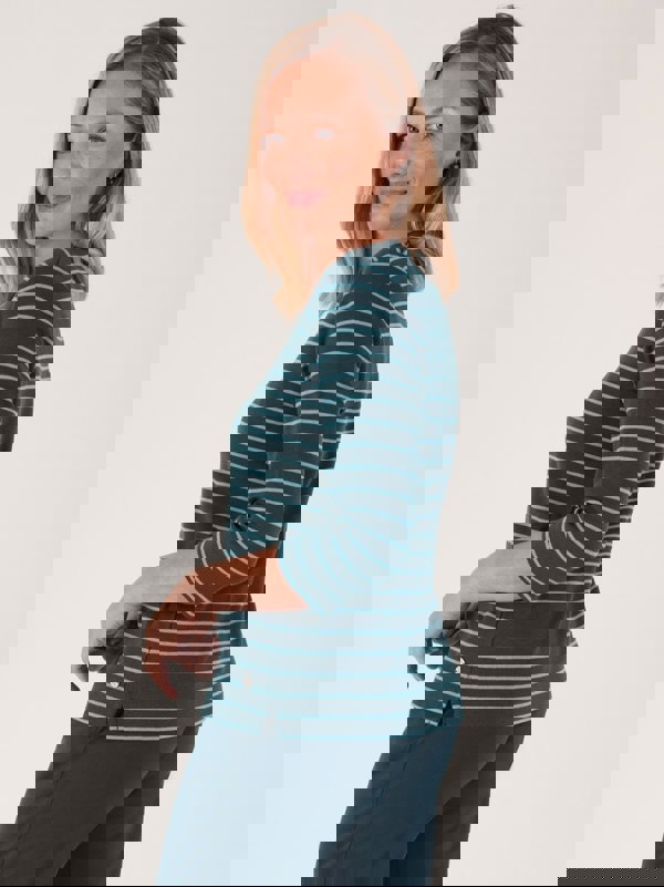 PennyPlain Round Neck Striped Top - Peacock