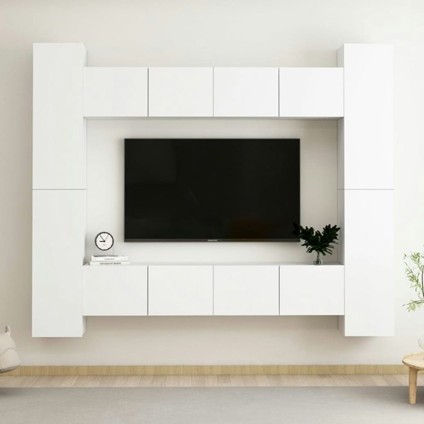 Berkfield 8 Piece TV Cabinet Set White Engineered Wood