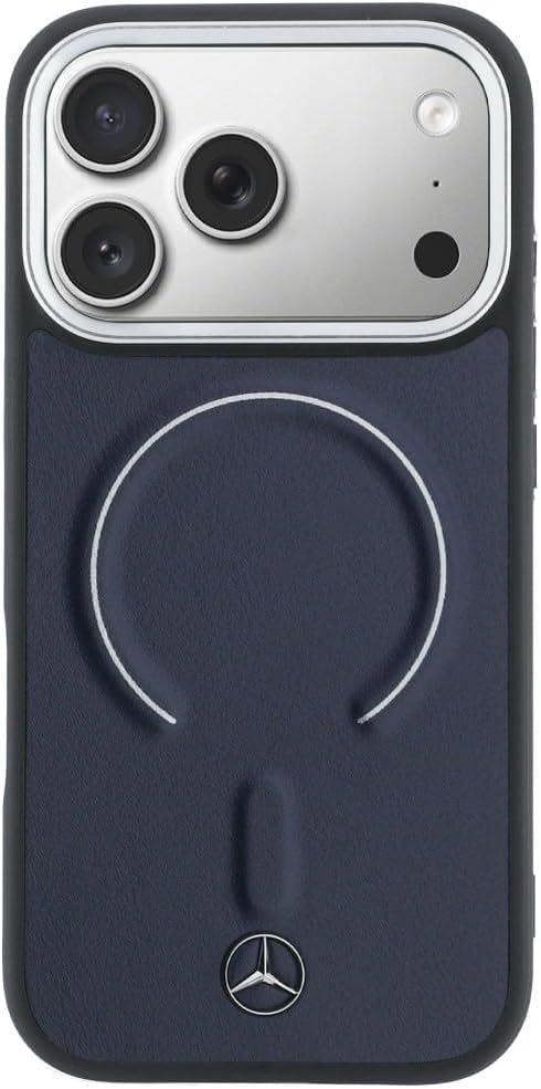 Mercedes Benz Leather Case with 3D MagSafe for iPhone 17 Pro Max 6.9" Navy Blue - MEHMP17X25PEMMOV