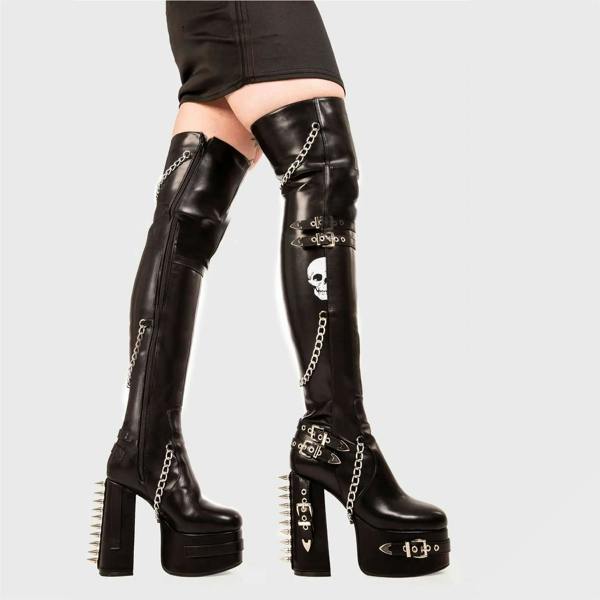 Lamoda Scream Wide Calf Thigh High Platform Boots Black PU Gothic Punk