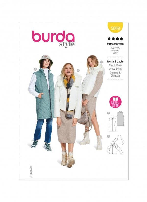 Burda Sewing Pattern 5869 Waistcoats, Jackets and Coats For Women, 8-18 (34-44) - Advanced