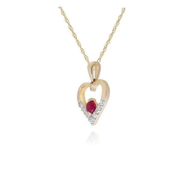 183P1269019 Classic Ruby & Diamond Heart Pendant in 9ct Yellow Gold 2