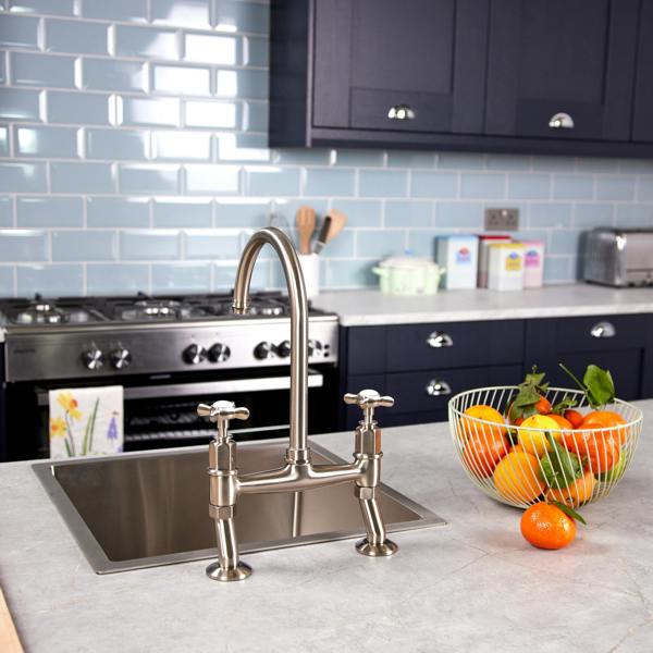 Flode Larvik | Kitchen Crosshead Bridge Mixer Tap | Pewter Finish