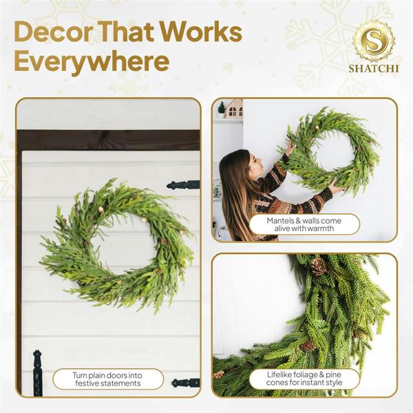 80cm Green Araucaria Artificial Wreath Set for Indoor Christmas and Winter Home Decor image 7