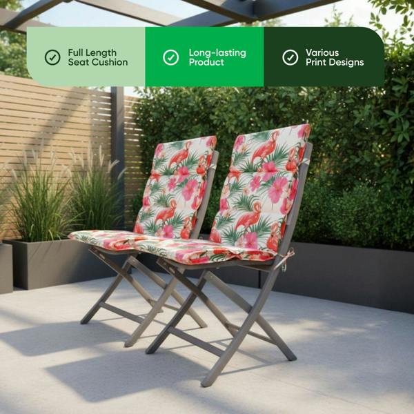 Gardenwize Pair of Outdoor Seat Cushions – Flamingo Full Length Chair Pads