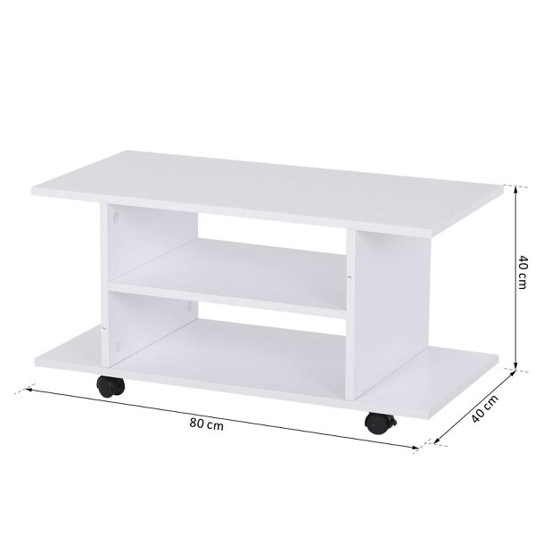 Wyld Haus Vireli Miri 80cm Wooden White Mobile TV Storage Unit With Shelves And Bookcase Layout