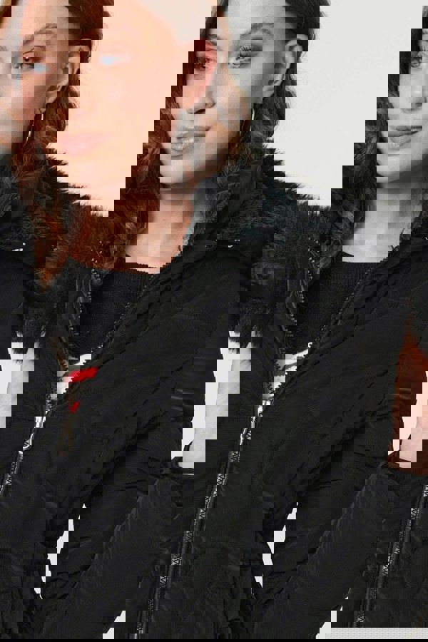 Black | Faux Fur Trim Hooded Zip-Up Jacket
