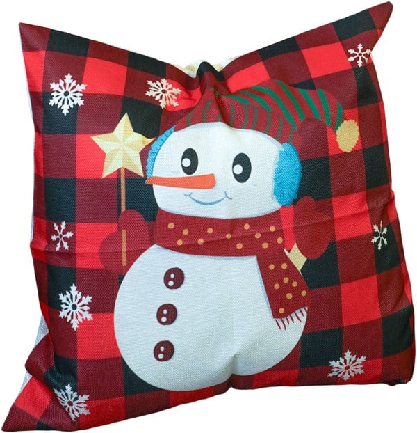 Xmas Haus Christmas Cushion, Black/Red Plaid Snowman 45x45cm