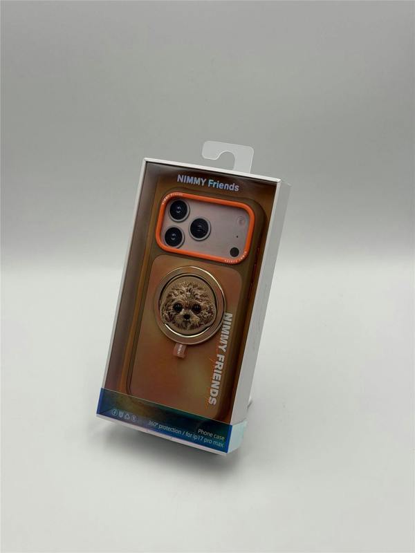 Nimmy Friends Nimmy Big Eye Cute Pet Poodle Dog Face Case with Detachable MagSafe Grip for iPhone 17 Pro Max 6.9" Brown Orange