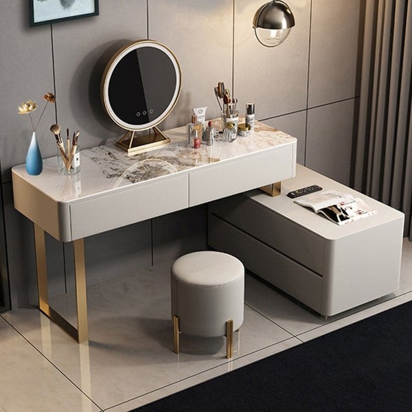 Davidson Dressing Table With LED Mirror, Extendable, Corner Dressing Table-Weilai Concept-Table Top A-100cm-With Stool-Weilai Concept