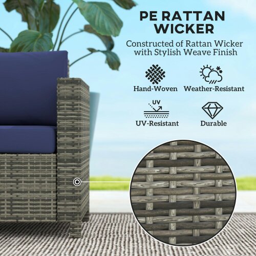 Wyld Haus Vata Rattan Navy Blue 2 Seater Outdoor Sofa with Armrests