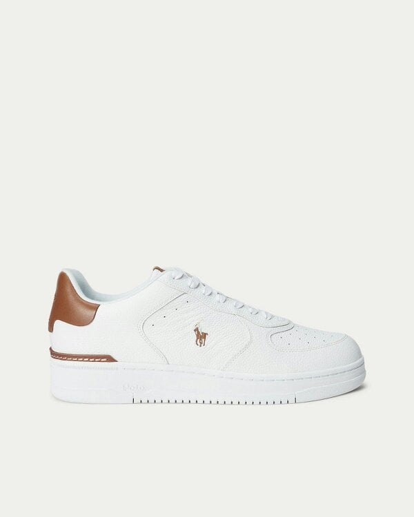 Ralph Lauren Masters Court Mens Leather Sneaker - White/Tan Multi Polo Pony