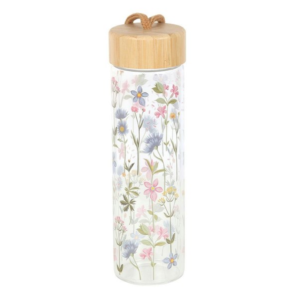 Something Different Floral Glass Water Bottle - Clear/Brown