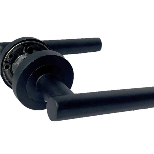 EDH Door Hardware Matt Black T Bar Door Handles on Round Rose – Straight Lever Handle 6 Pairs