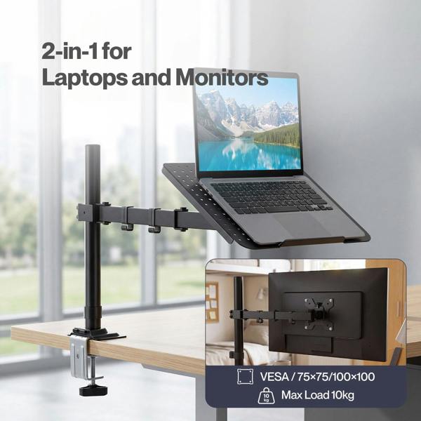 Levede Laptop Desk For&nbsp; Adjustable Riser With Rotatable Monitor Mount Black