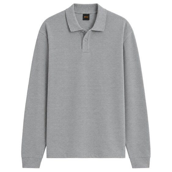 Boss Petempestolong 1 Waffle LS Polo - Grey Marl
