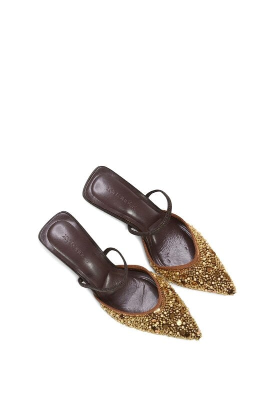 XY LONDON Slingback Stiletto High Heel Rhinestone Embellished Court Shoes