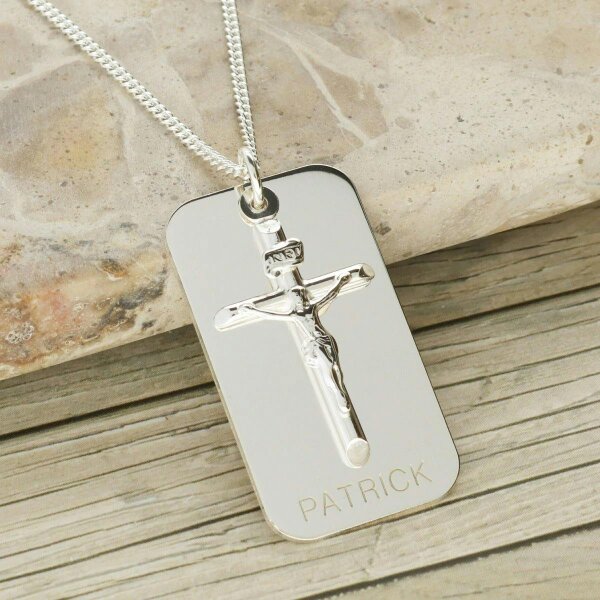 Christopher James of London Sterling Silver Crucifix & Tag Pendant With Optional Engraving and Chain