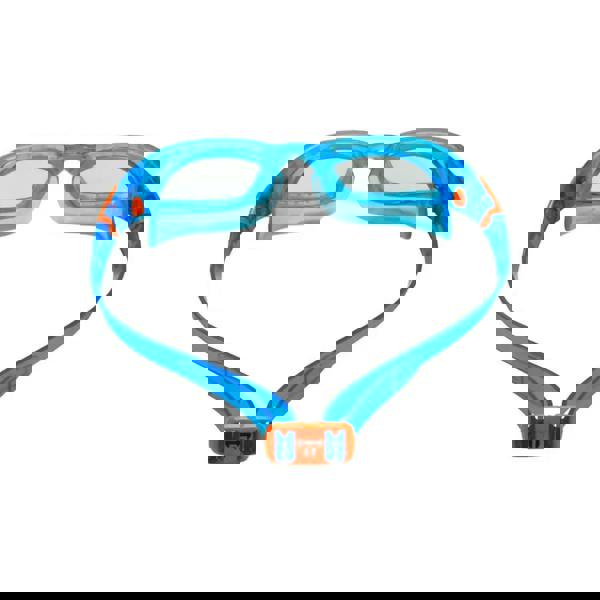 Blue and orange Michael Phelps Tiburon kid swim goggles with clear lenses