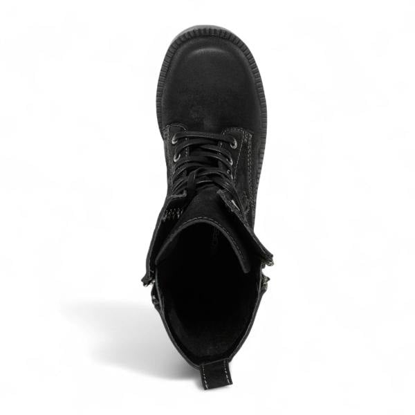 Windsorsmith Womens Black Suede Combat Boots Mid-Calf Lace-Up Biker Shoes - Gather