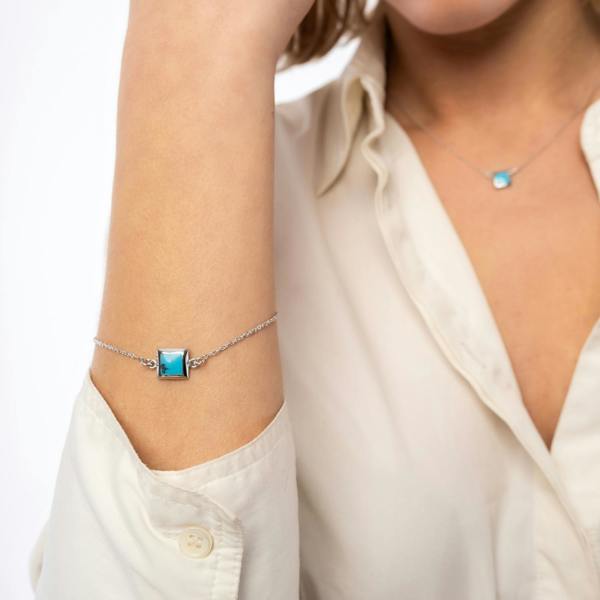 Spero London Turquoise Square Sterling Silver Bracelet