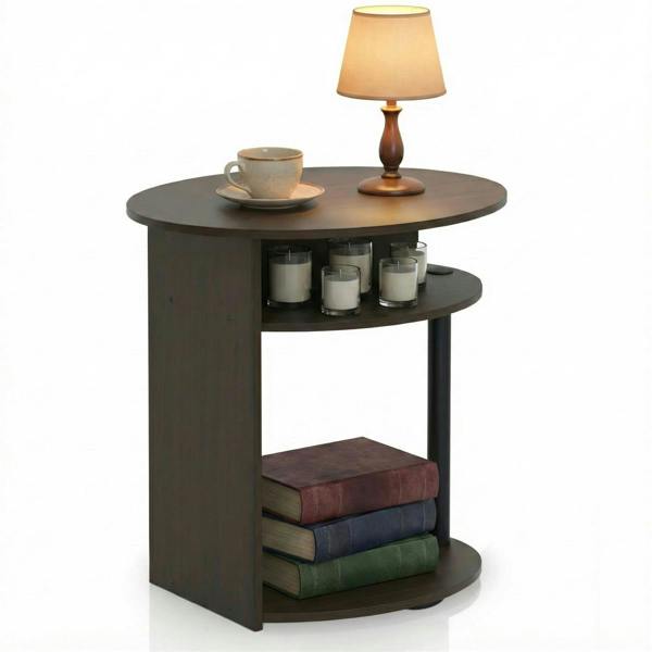 WALPLUS JAYA Simple Design Oval End Table, Walnut | Stylish Table for Home Use with Practical and Modern Design