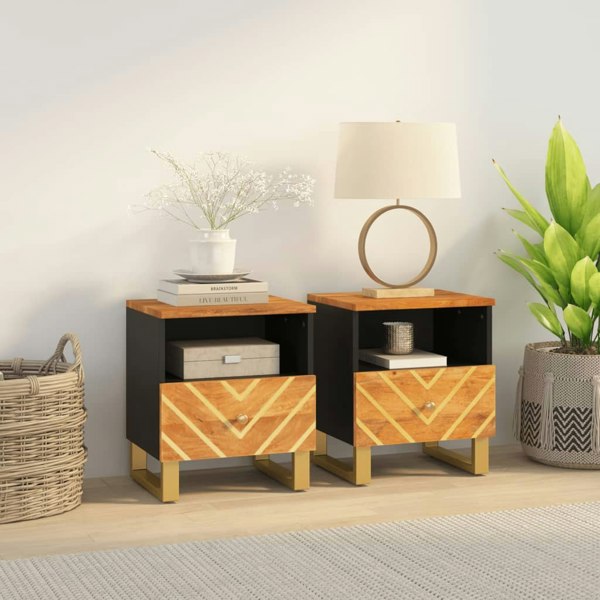 Berkfield Bedside Cabinets 2 pcs Brown and Black Solid Wood Mango