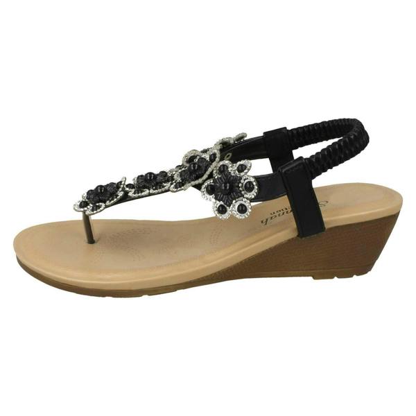 Savannah Ladies Savannah Mid Wedge Toepost Flower Trim Sandals