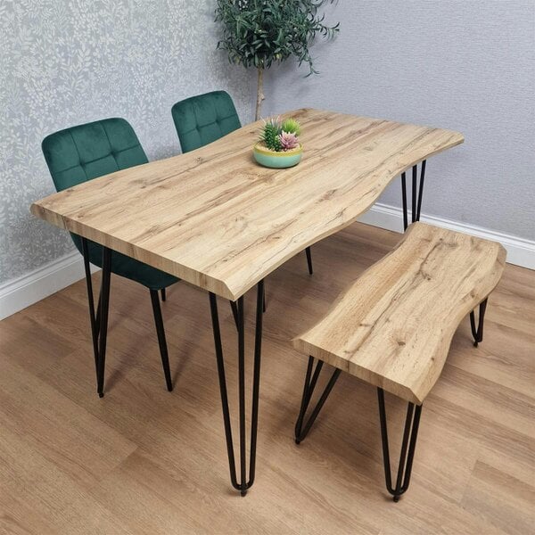 Kosy Koala Wooden Dining Table with Bench and 2 Green Velvet Chairs - Stylish Dining Room Furniture
