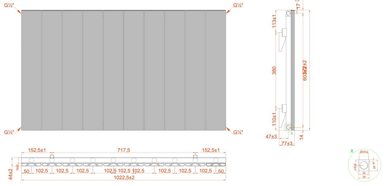 MYHOMEWARE 1022mm x 600mm Single Aluminium Panel Radiator in White - Model Lena - Wall-mounted