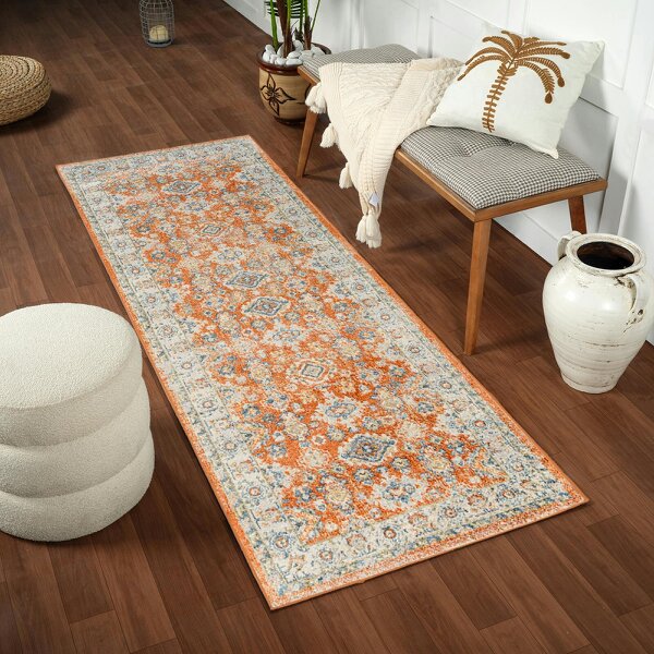 Livabliss Lillian LLL2324 Washable Orange Blue Traditional Vintage Boho Rug - 80 x 220 cm