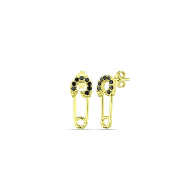 Spero London Sterling Silver Black Jewelled Mini Safety Pin Stud Earrings