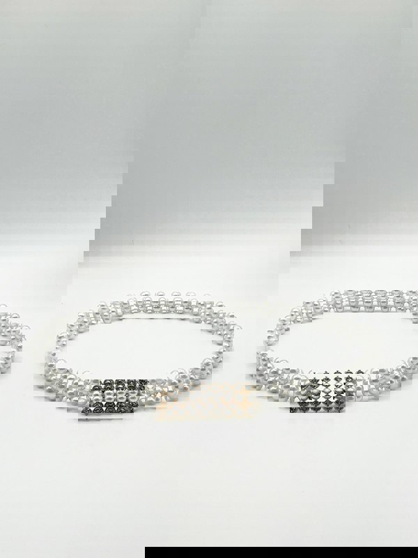 SVNX Strenchy Pearl Chain Belt With Diamante Buckle