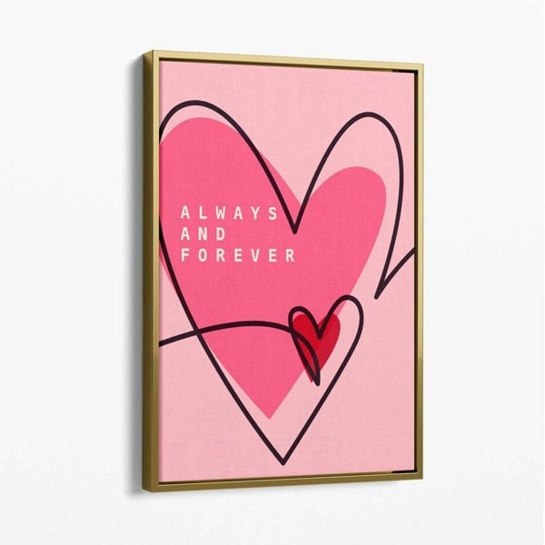 Always and Forever Sketch Hearts Canvas Art Print with Gold Float Frame