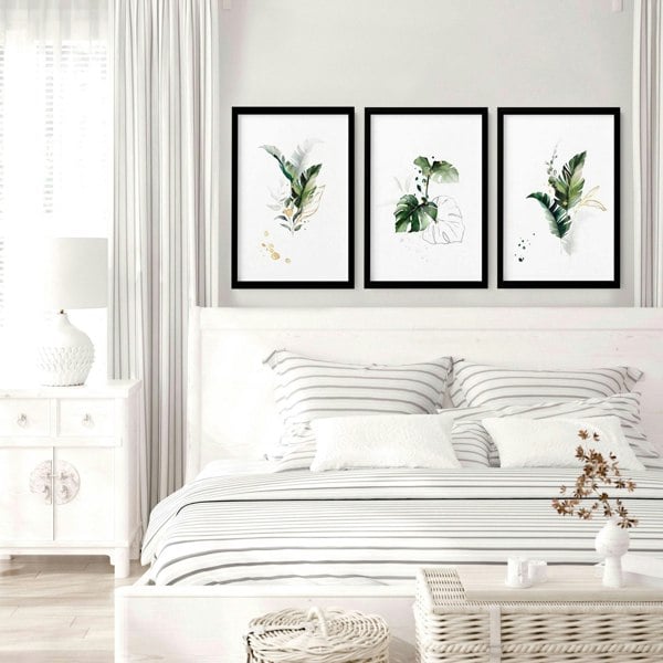 Tropical bedroom decor | set of 3 wall art prints