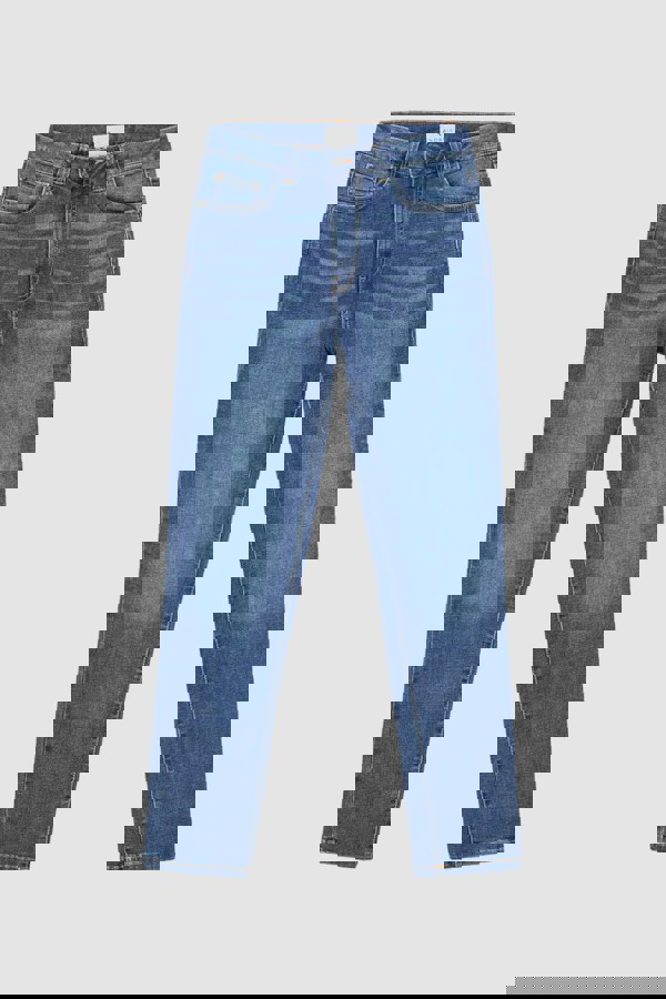 ENORSIA Deep Blue High Waist Girlfriend Fit Leg Jeans