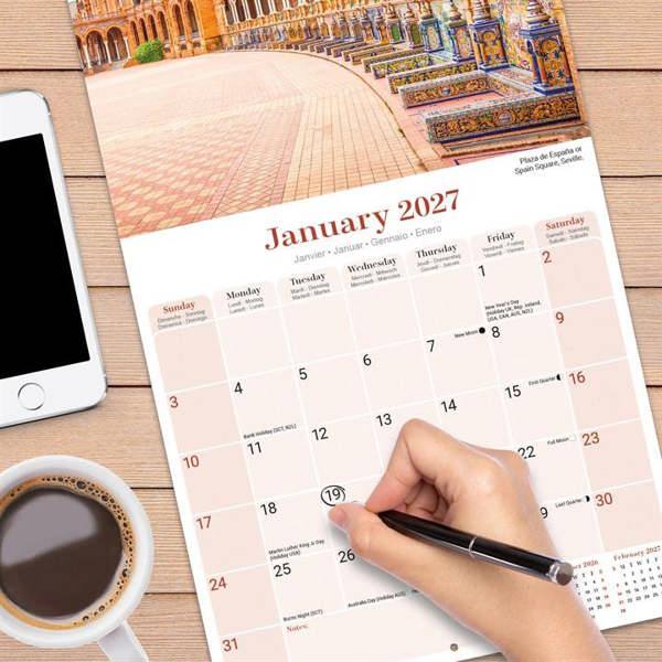 Spain Calendar 2027, Wall Calendars, Month To View, Travel, Gift