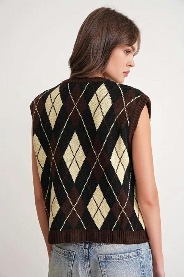 Hoxton Gal Argyle Pattern Knit Sweater Vest