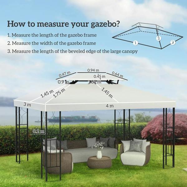 Cream gazebo top cover roof canopy, slanted panels with reinforced hanging corners