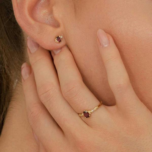 Gemondo Classic Oval Rhodolite & Diamond Stud Earrings in 9ct Yellow Gold
