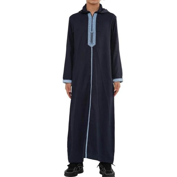 Boy's Moroccan Thobe Hooded Gandoura Embroidery Jubba - Navy - Thobez - 22