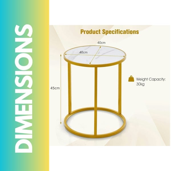 Rafaelo Mobilia Faux Marble Round Coffee Side End Table Gold