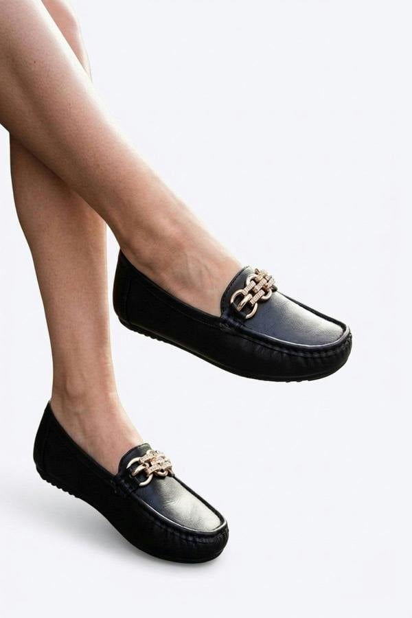 Olivia Womens Rhinestone Chain Loafers - Black_wb