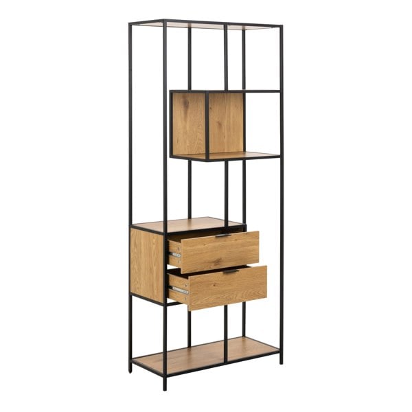 Furniture To Go Seaford Tall Wild Oak Metal 2 Drawer Bookcase With 4 Shelves